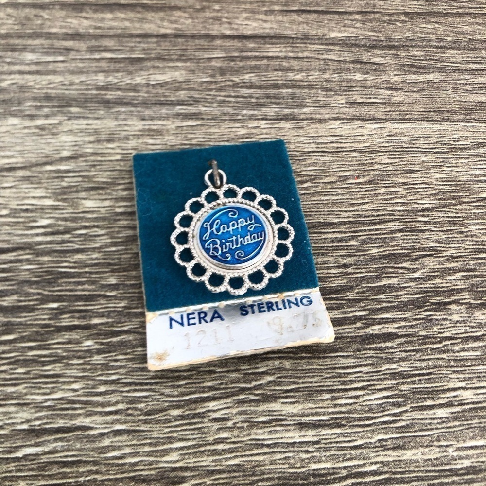 Vtg NOS Sterling Silver Happy Birthday Pendant